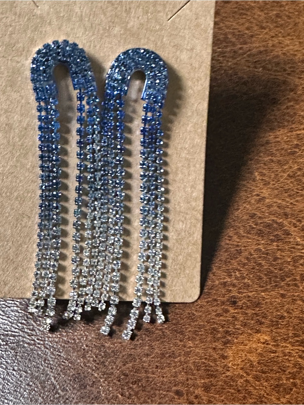Rhinestone Blue Ombré pierced Dangle Earrings